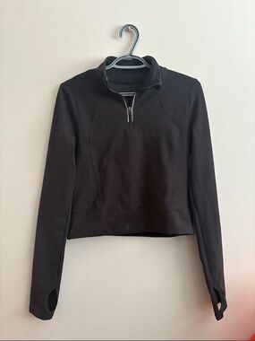 Women’s Black Half-Zip Long Sleeve Top, Small-medium